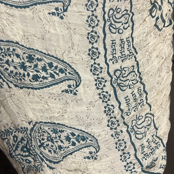 Two World Market Scarves Shawls Blue and Cream color with Sanskrit alike writing - Picture 2 of 4